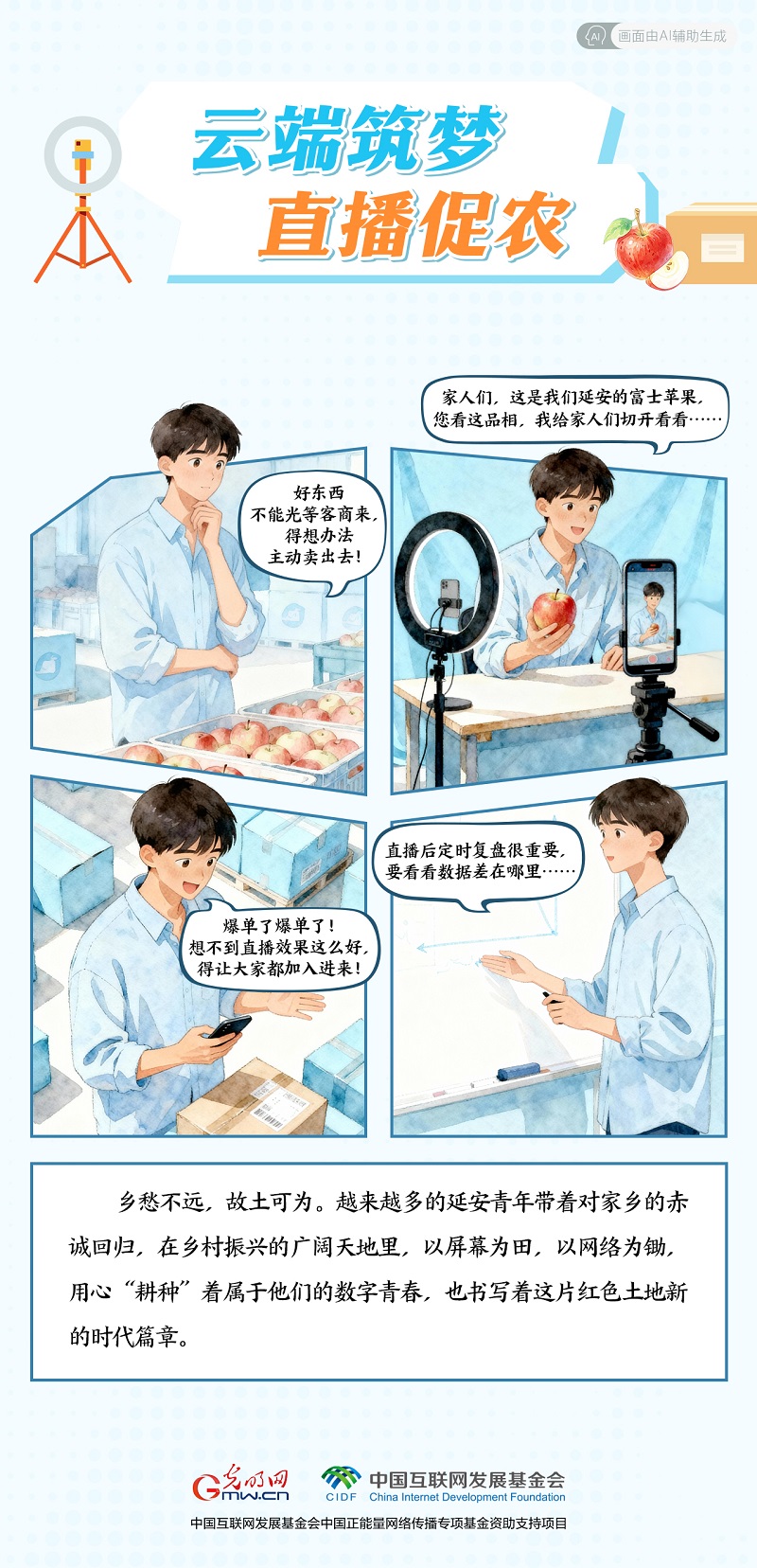 【我在老区“种”青春· AI漫画】云端筑梦 直播促农